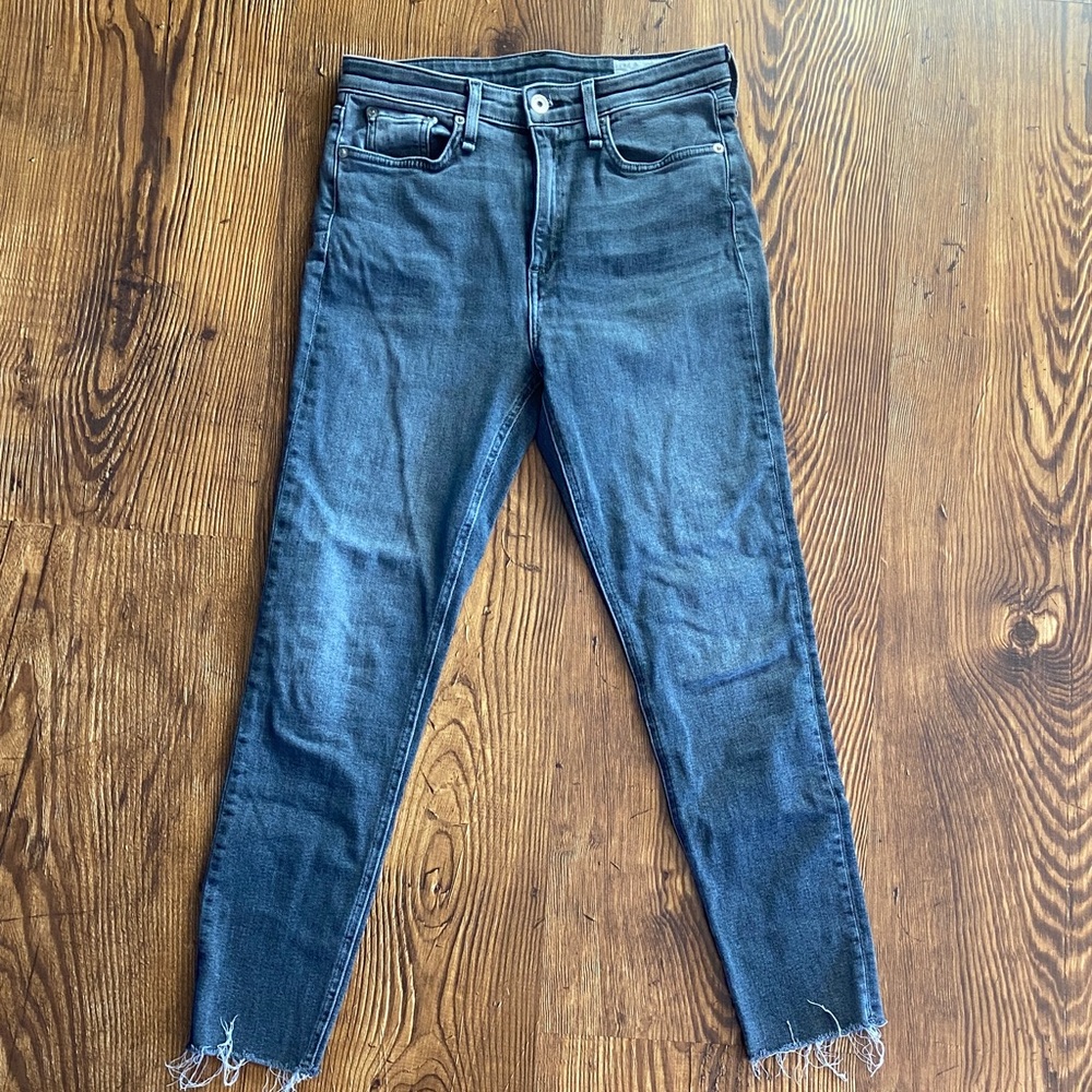 Rag & Bone Dark Gray Women's Skinny Jeans Frayed Raw Hem Soft Stretchy Size 27